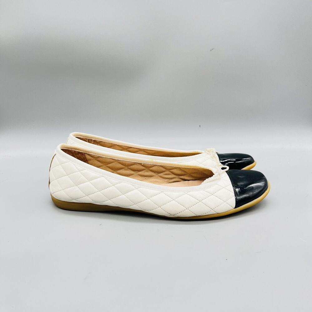 FS/NY Shoes Womens 9 White Quilted Ballet Flats Cap Toe Bow Slip On Comfort